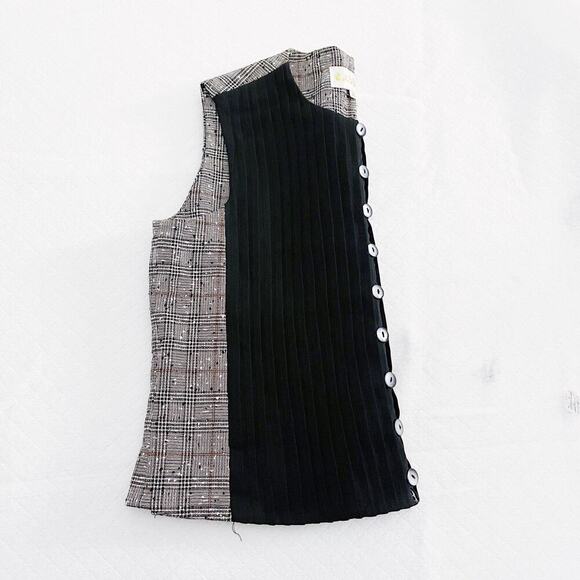 Cassini Pleated Front Tweed Sleeveless Vest Blazer Black & White SZ40 - Picture 5 of 5